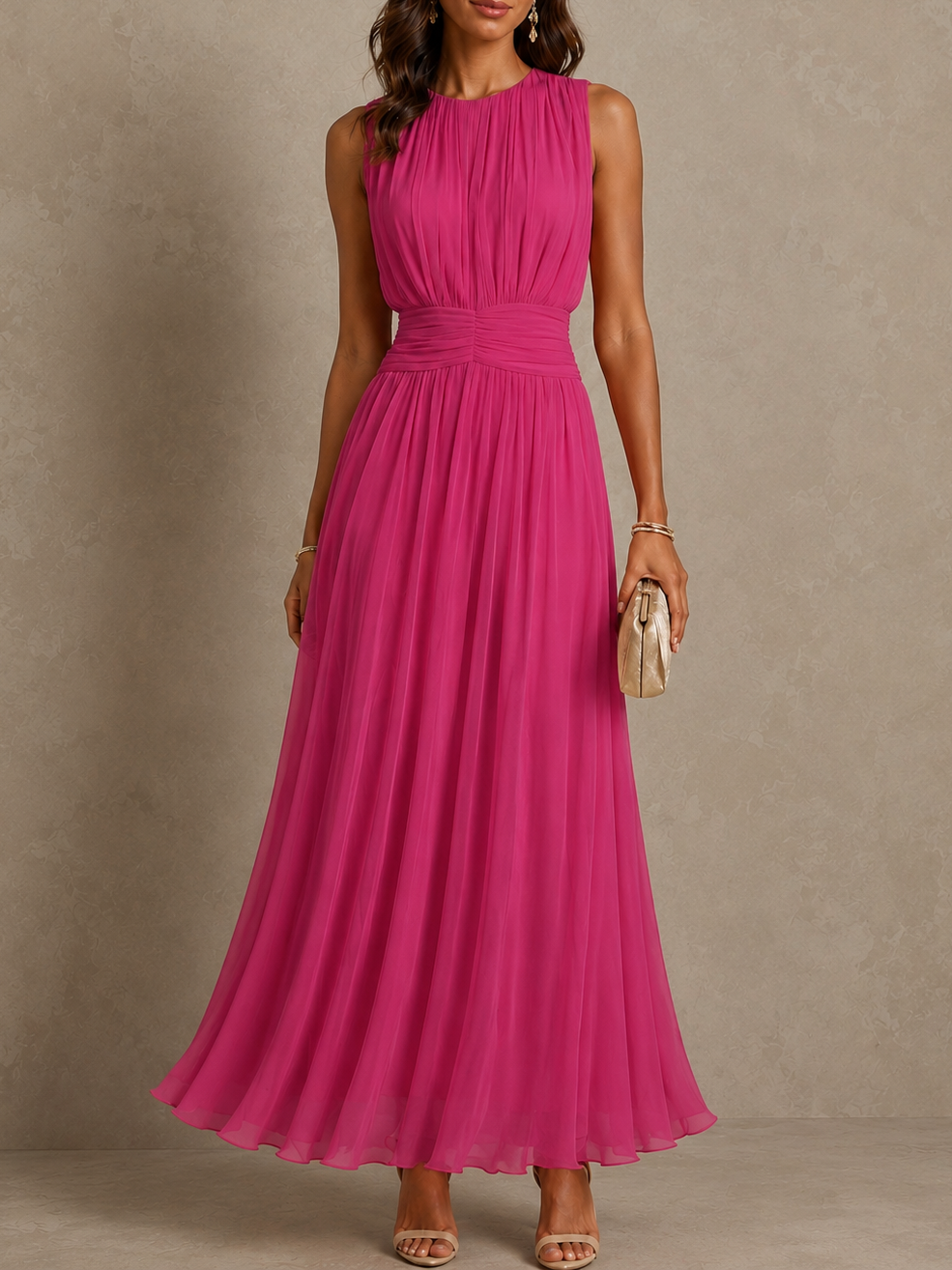 Dilys Gathered Maxi Dress in Pink