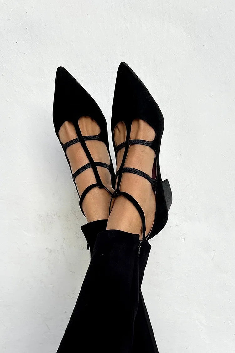 Dina Caged Pointed Flats in Black