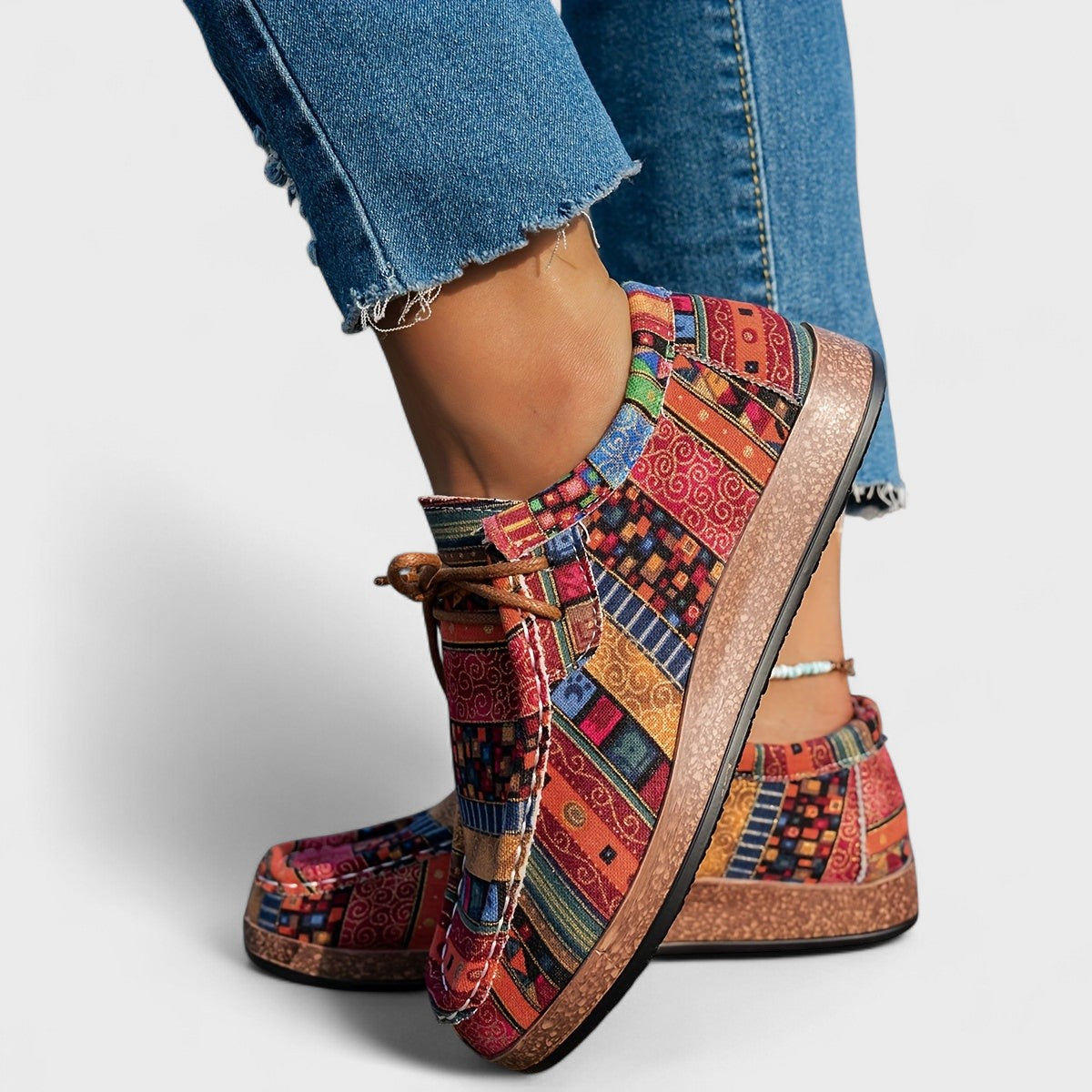 Dolores Patterned Lace-Up Shoes in Red