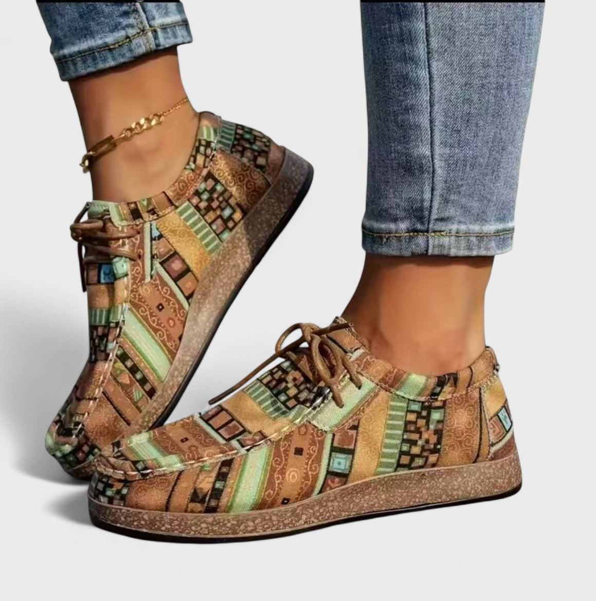 Dolores Patterned Lace-Up Shoes in Khaki
