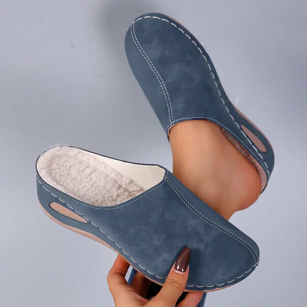 Domenica Plush-Lined Clog Slippers in Blue