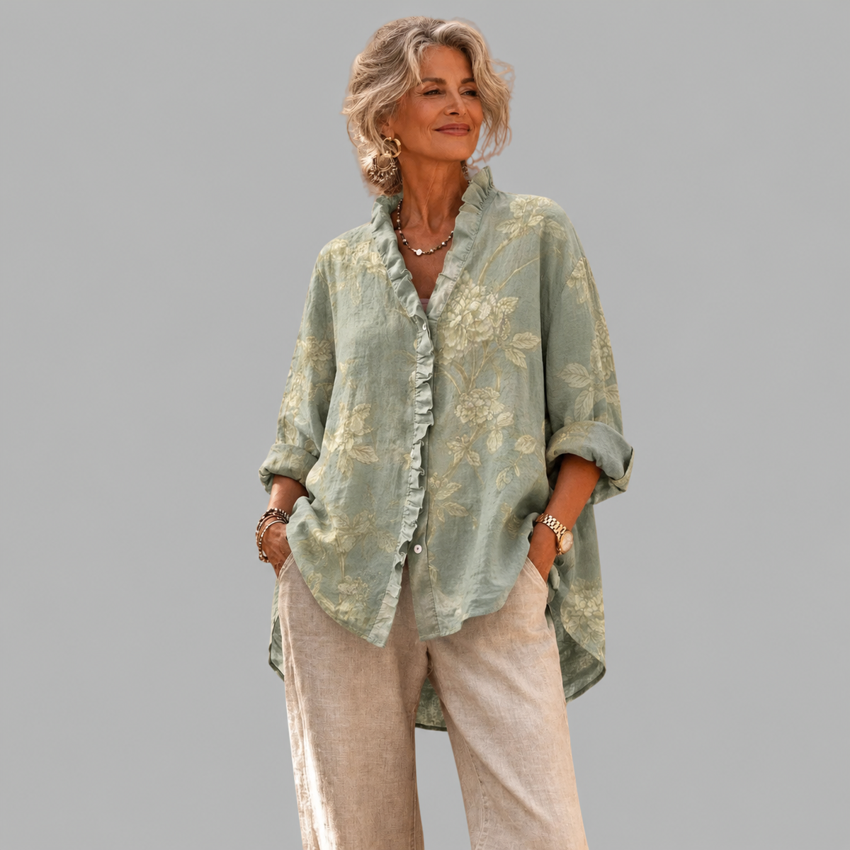 Dymphna Floral Ruffle Shirt