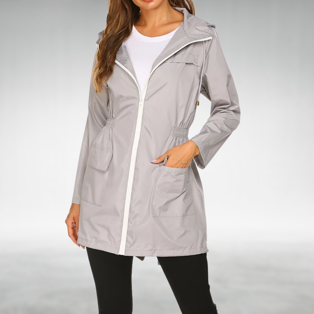 Earline Hooded Longline Raincoat in Grey