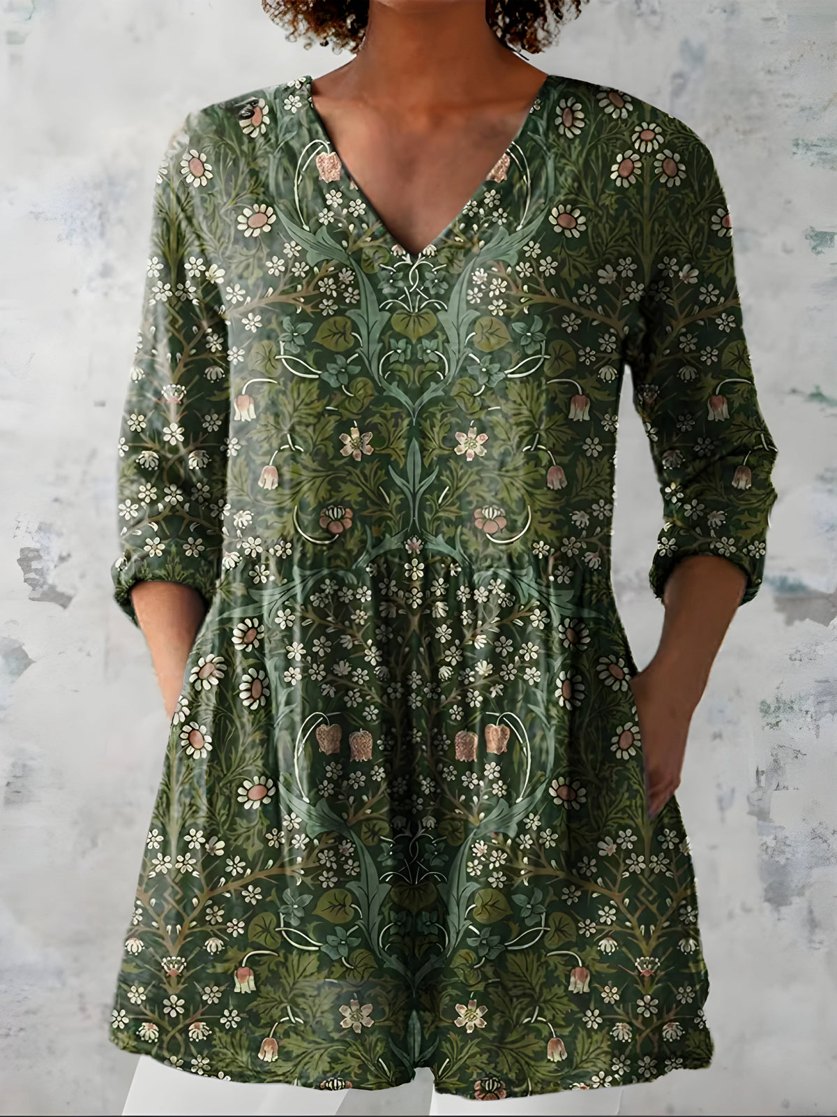 Edythe Botanical Print Tunic in Green