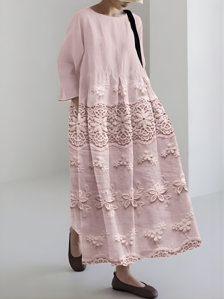 Eleri Lace Panel Dress in Pink