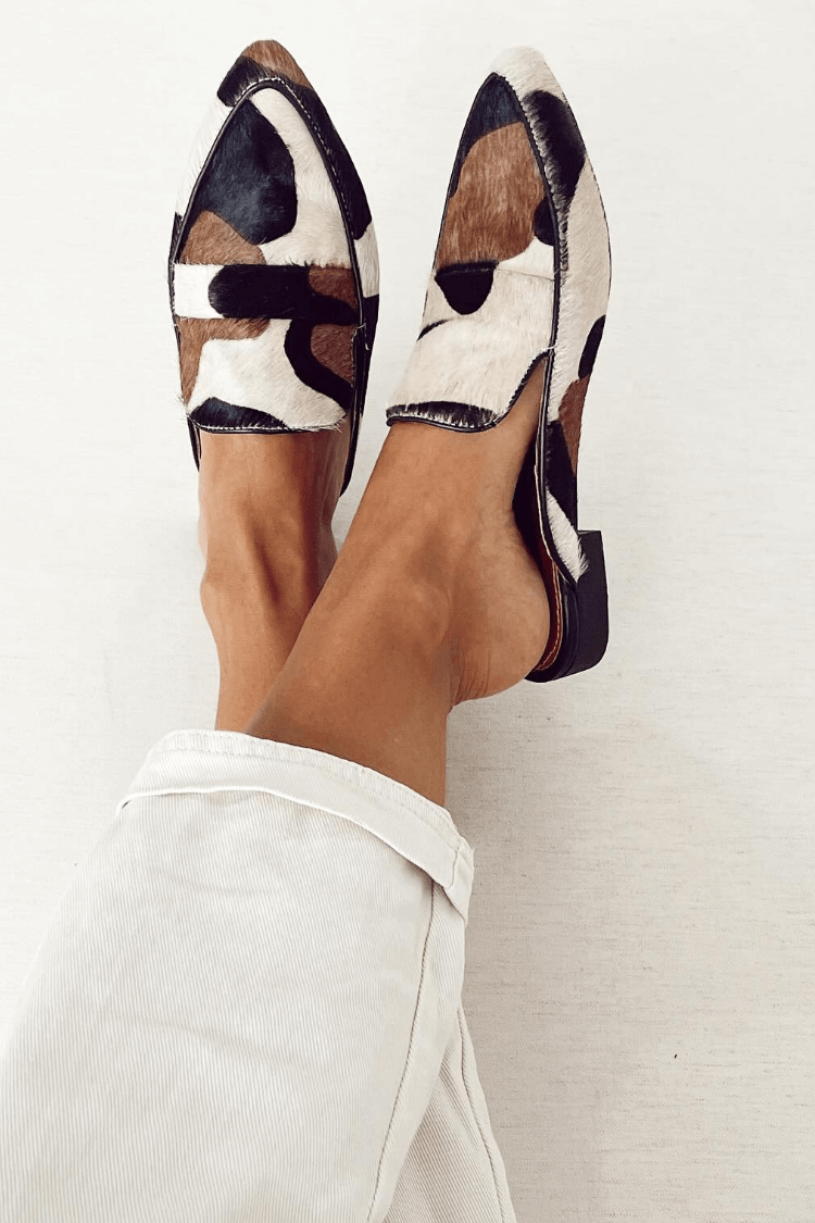 Elinor Print Pointed Mules in Black and White
