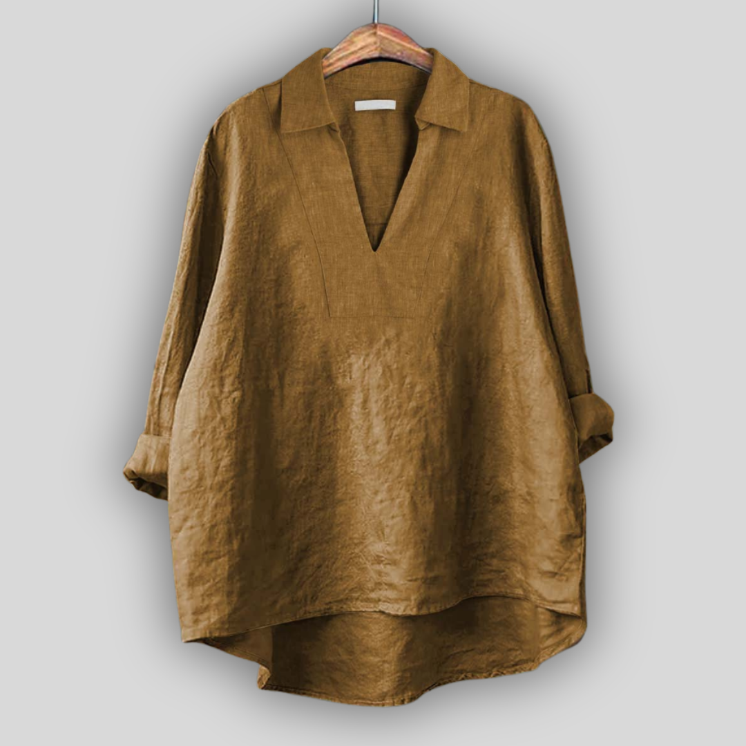 Elisabetta Collared Pullover Top in Khaki