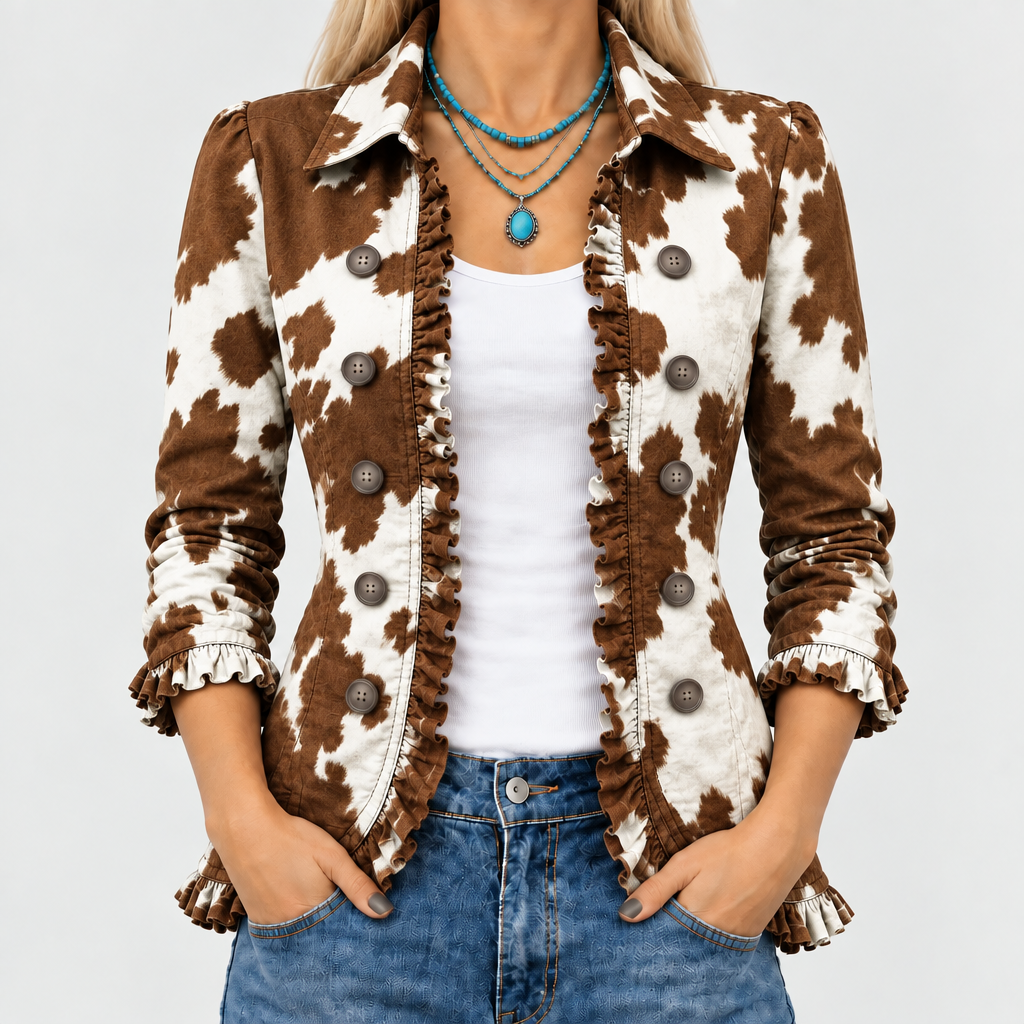 Elsabeth Cowhide Print Jacket in Brown