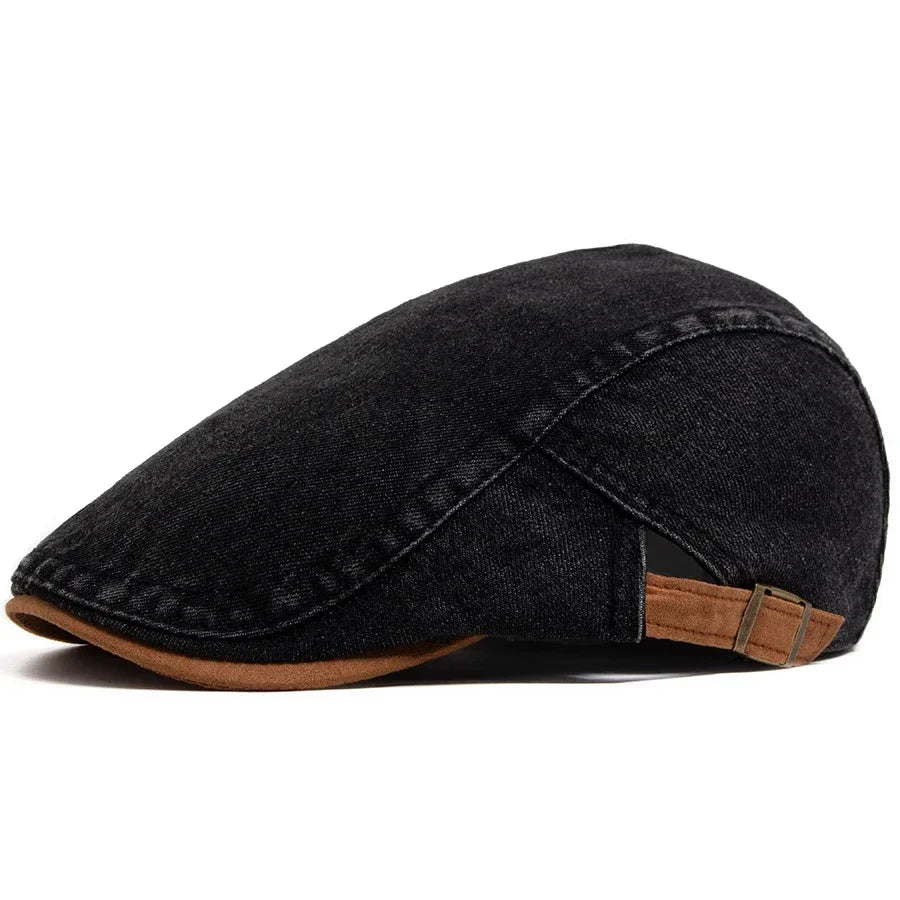 Emilie Denim Flat Cap in Black