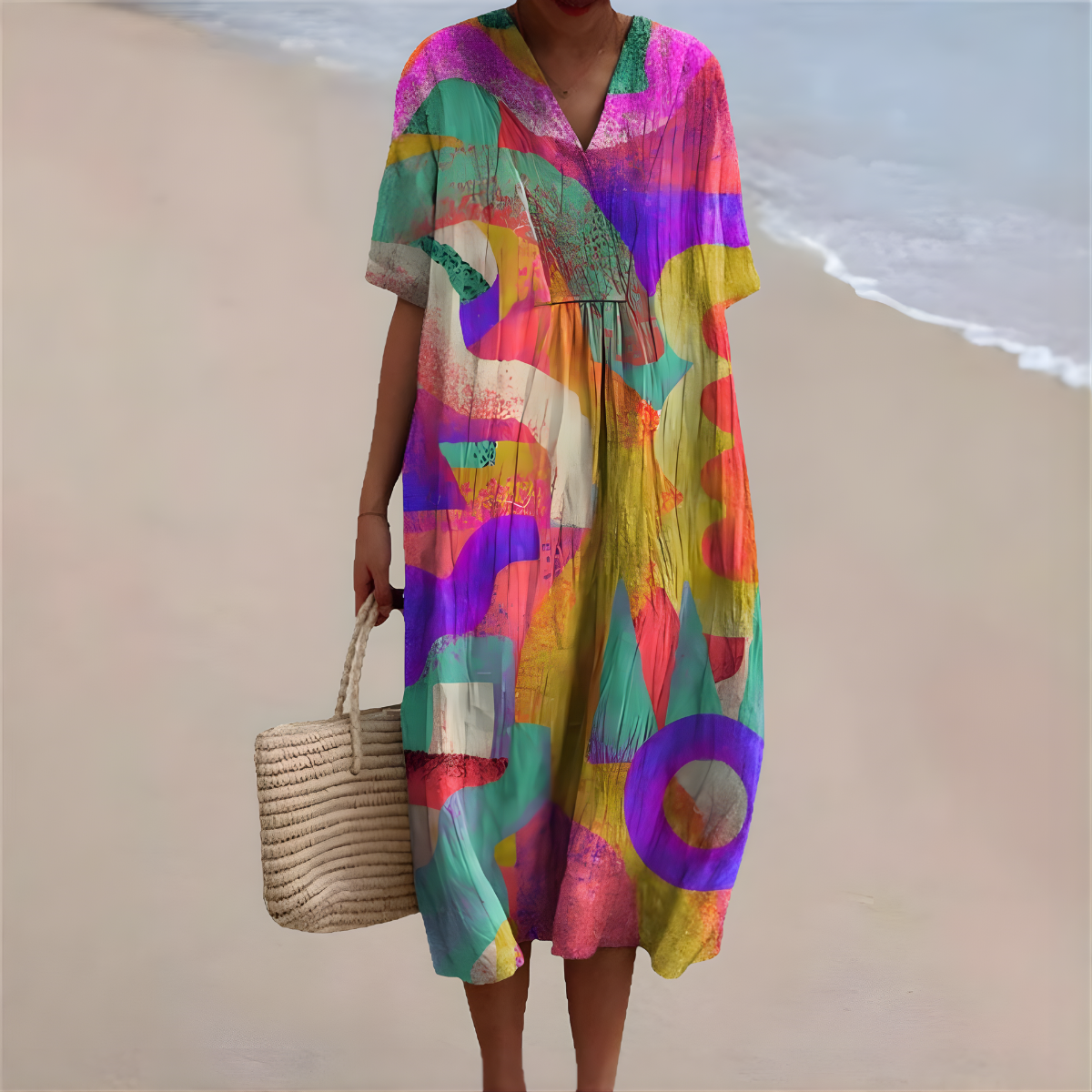 Ena Geometric Midi Dress in Rainbow