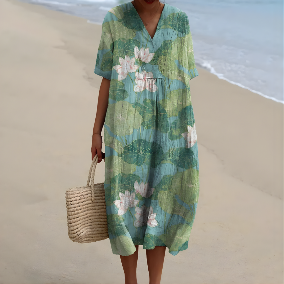 Esmee Lotus Midi Dress in Green