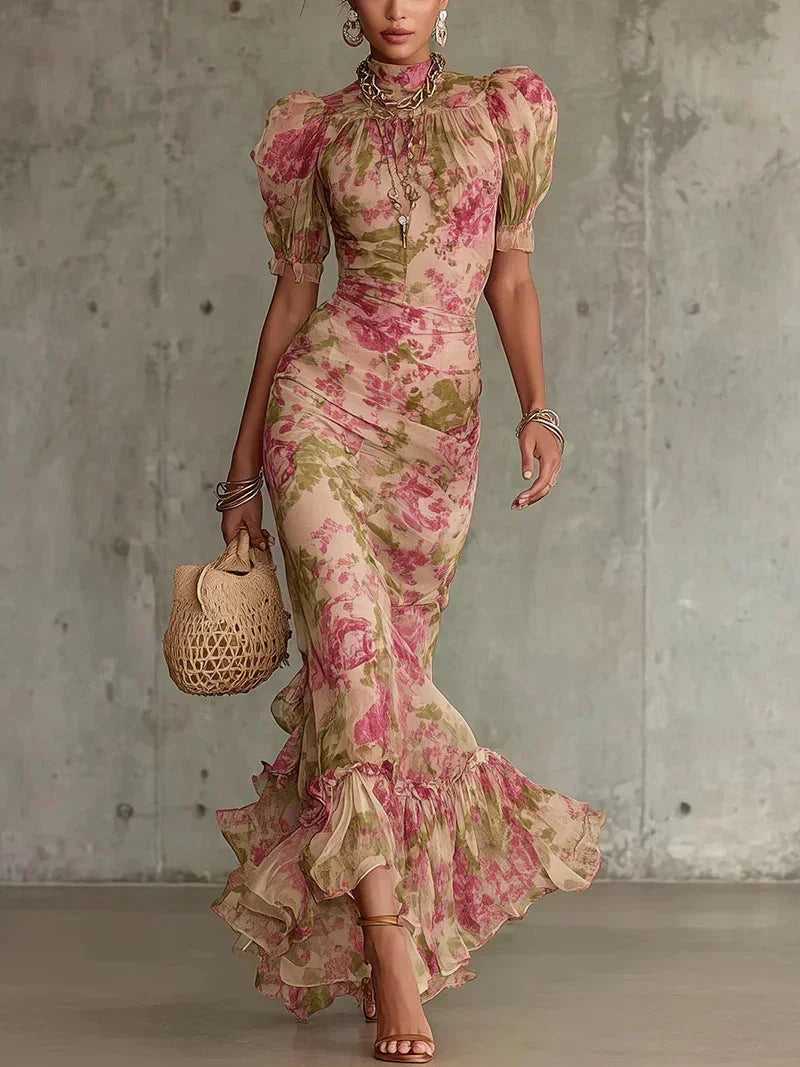 Ettie Ruffle Hem Gown in Pink