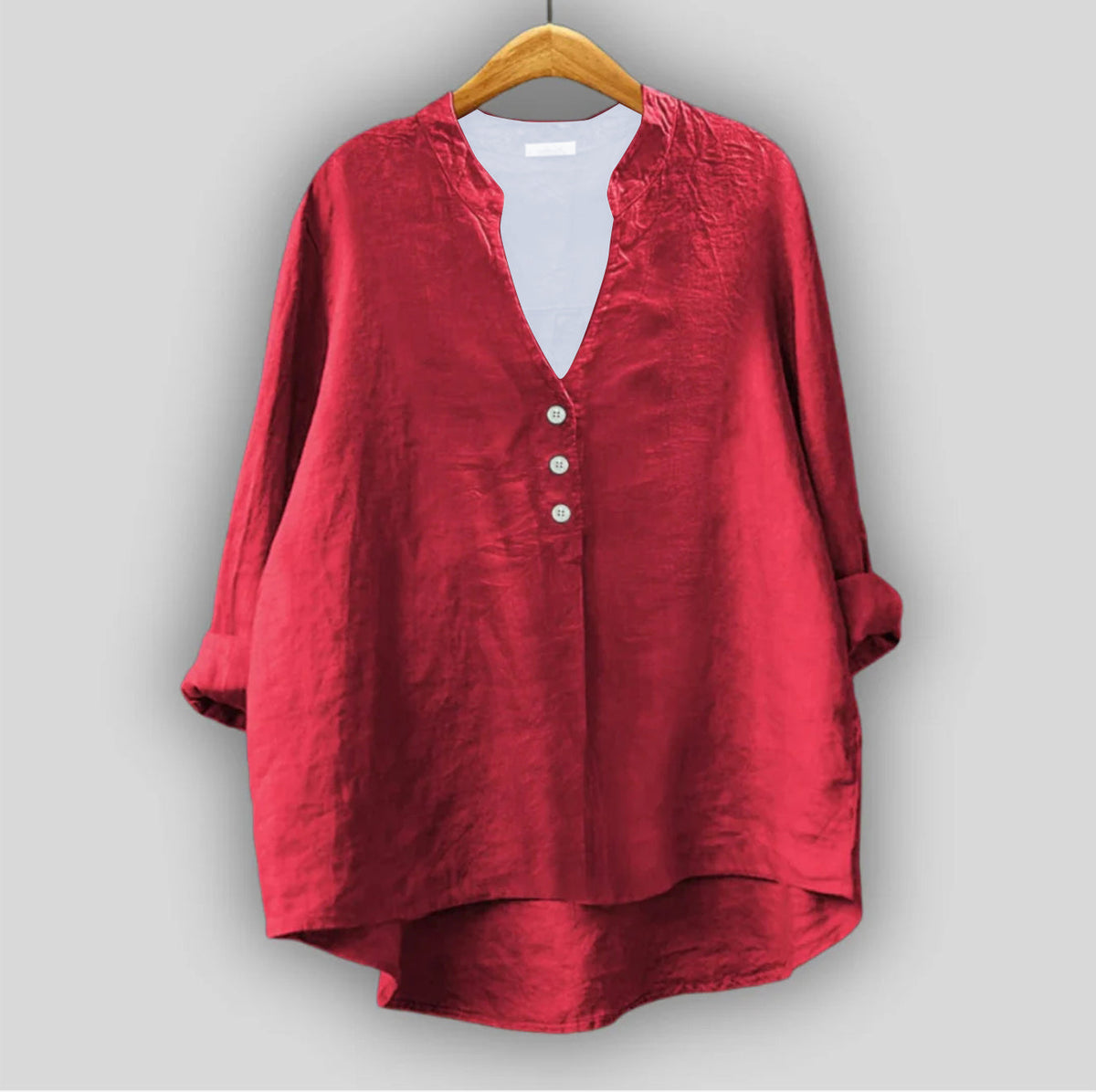 Eulie Band Collar Top in Red