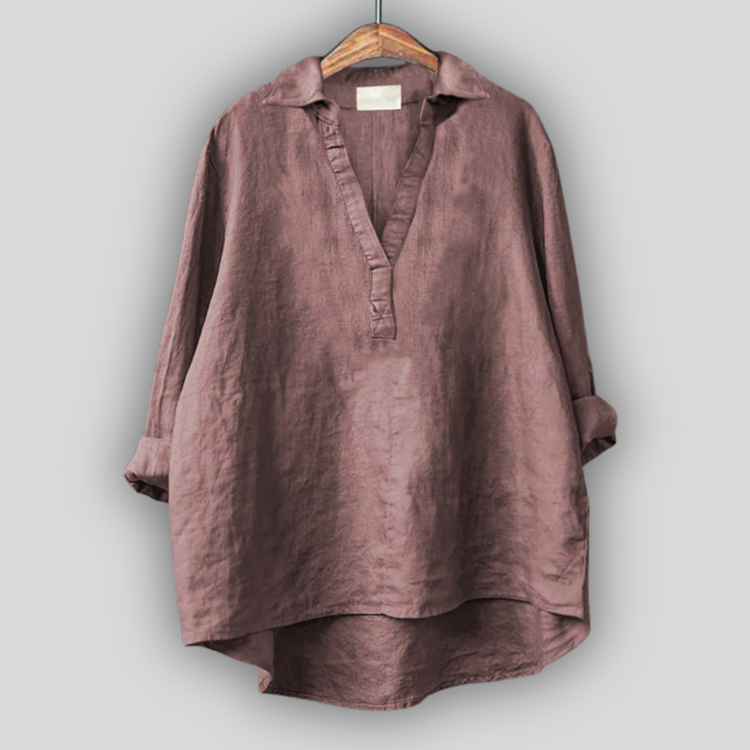 Felicie Half Button Tunic in Rose Grey