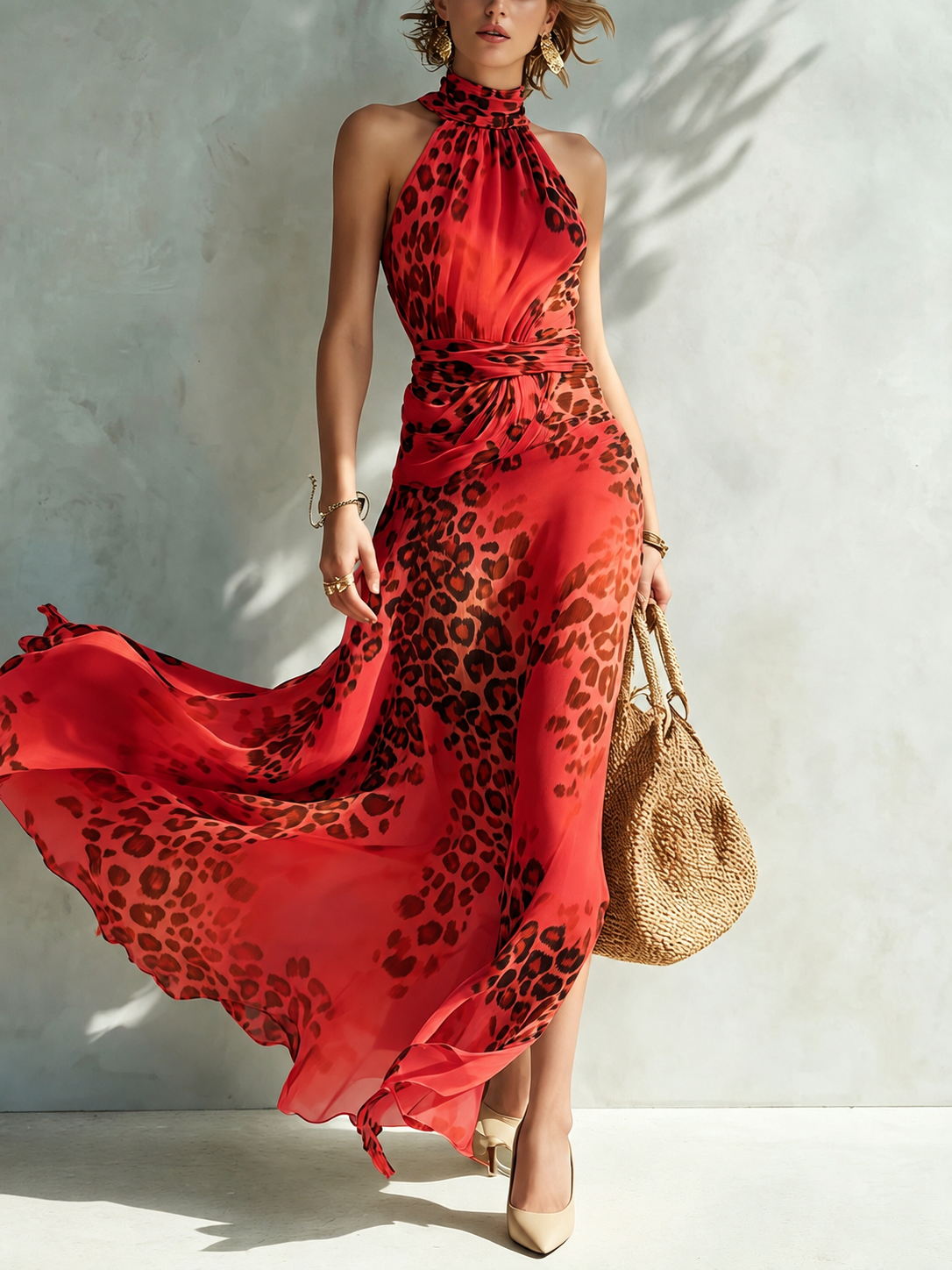 Ffion Halter Maxi Dress in Red