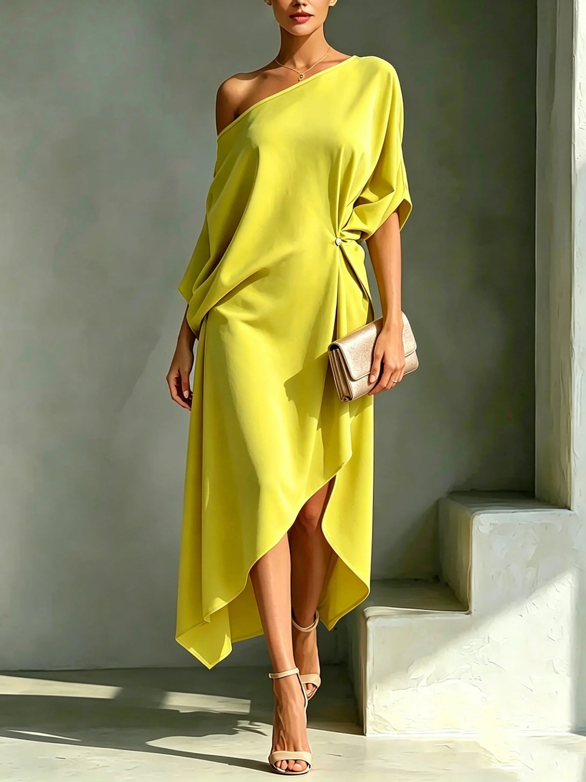Florentina One Shoulder Dress in Yellow