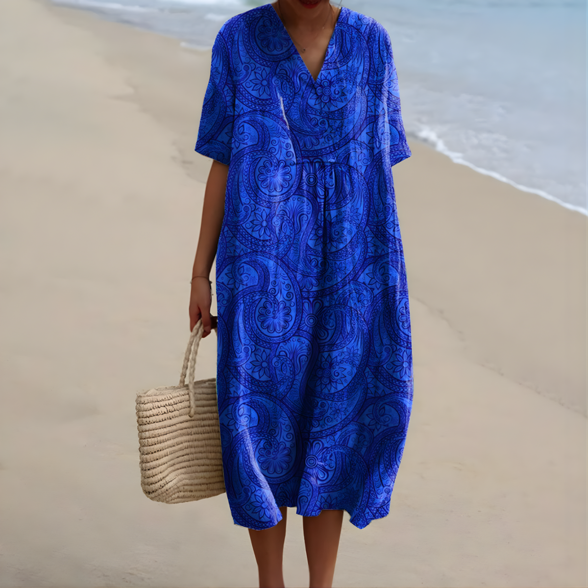 Floriana Paisley Midi Dress in Dark Blue