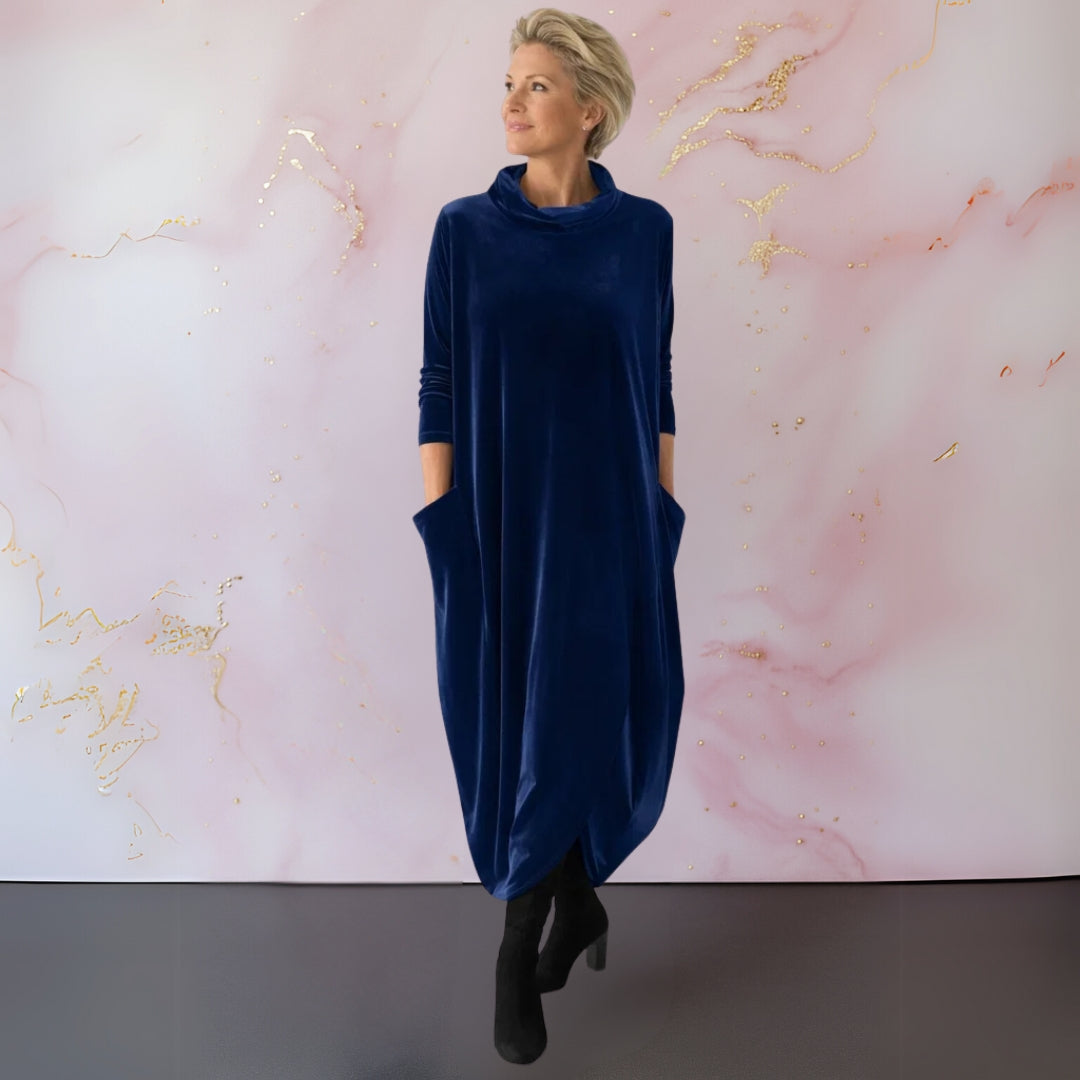 Floy Velvet Funnel-Neck Maxi in Blue