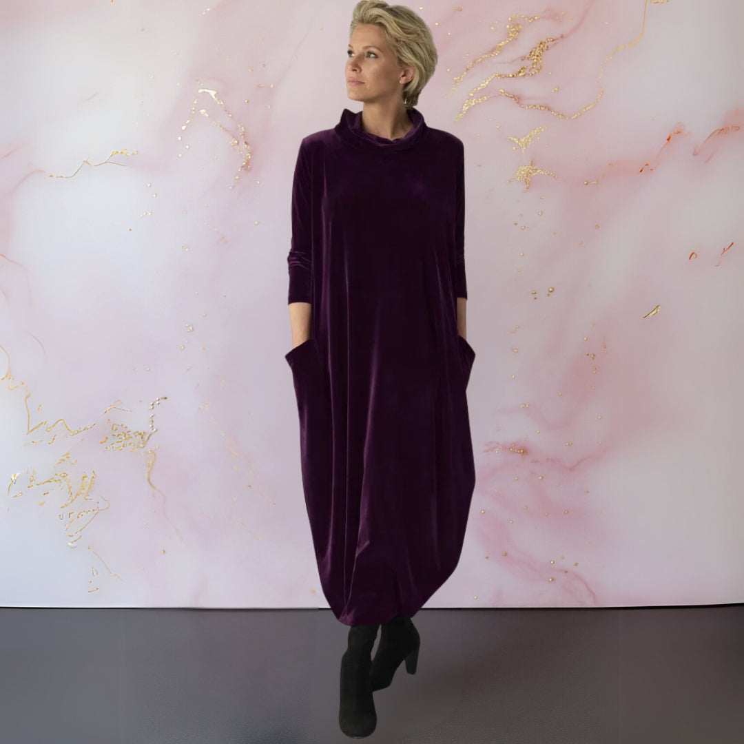 Floy Velvet Funnel-Neck Maxi in Purple