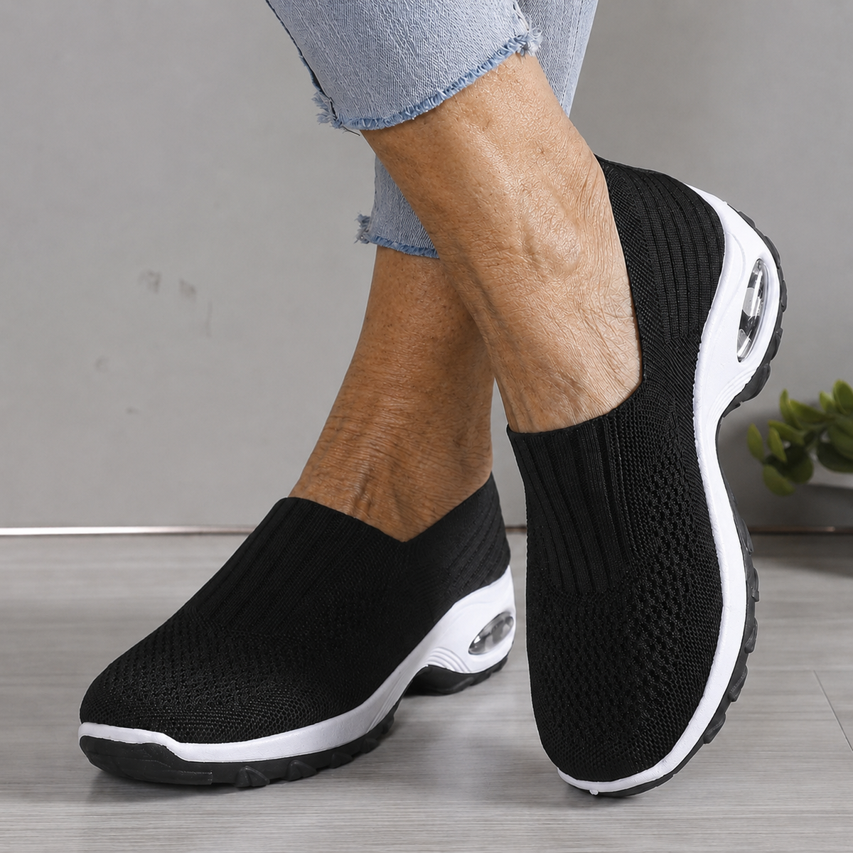 Freda Knit Slip-On Sneakers in Black