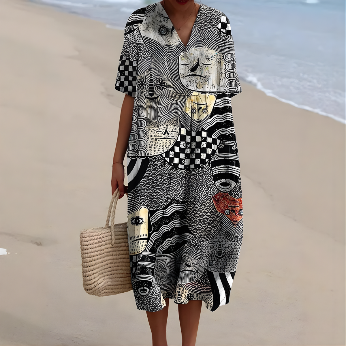 Galatea Art Print Dress in Grey
