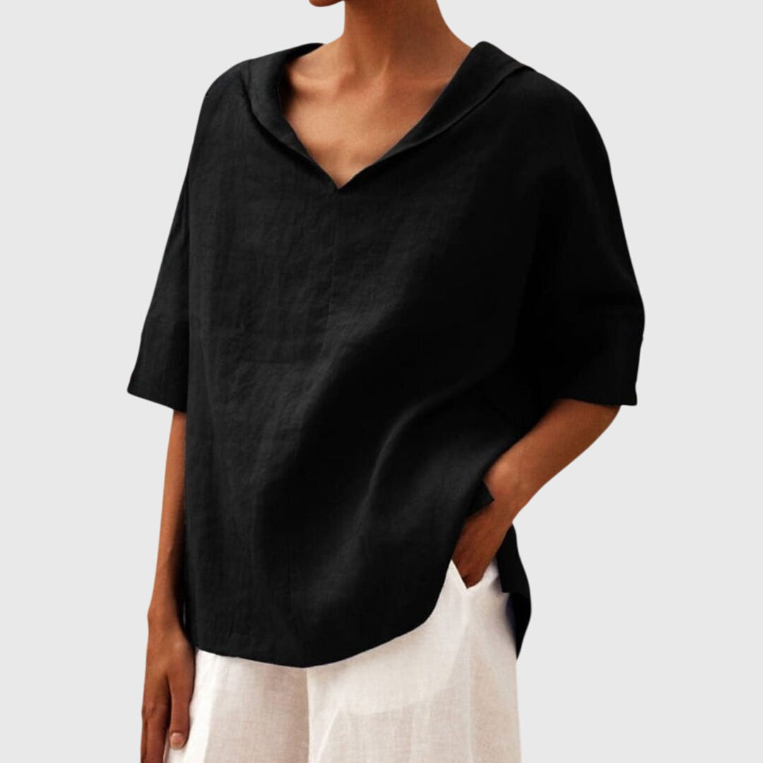 Galena Wide Collar Top in Black