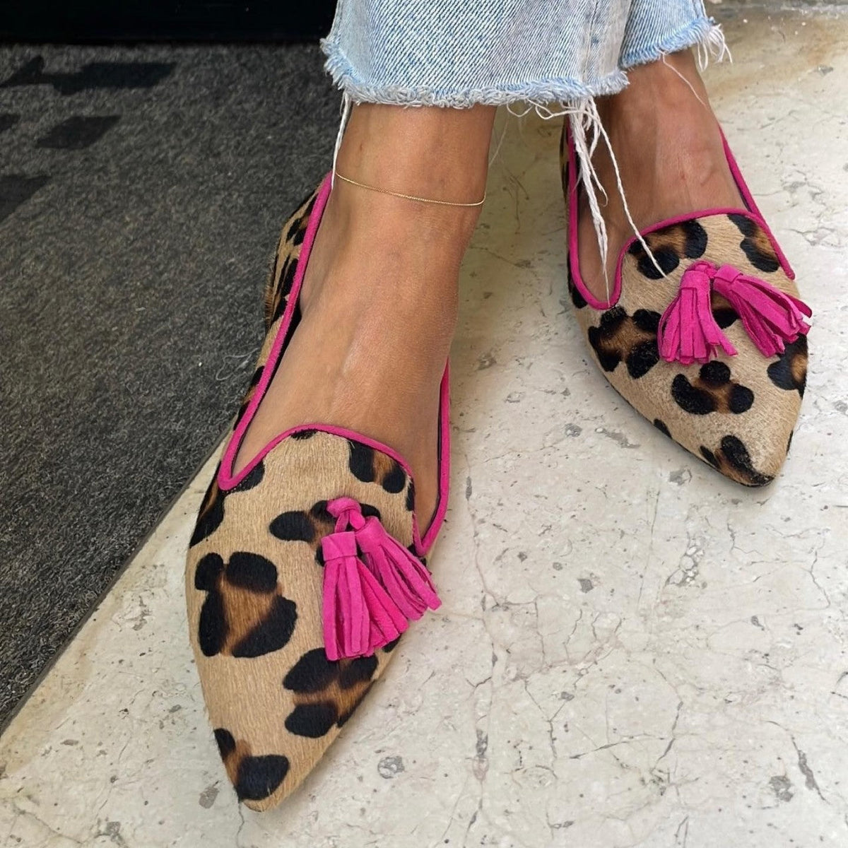 Gaynor Piped Tassel Flats in Leopard Print