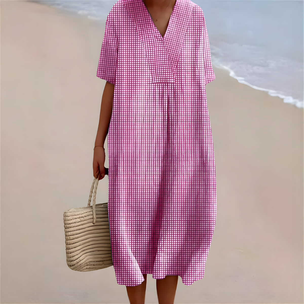 Georgiana Gingham Midi Dress in Pink