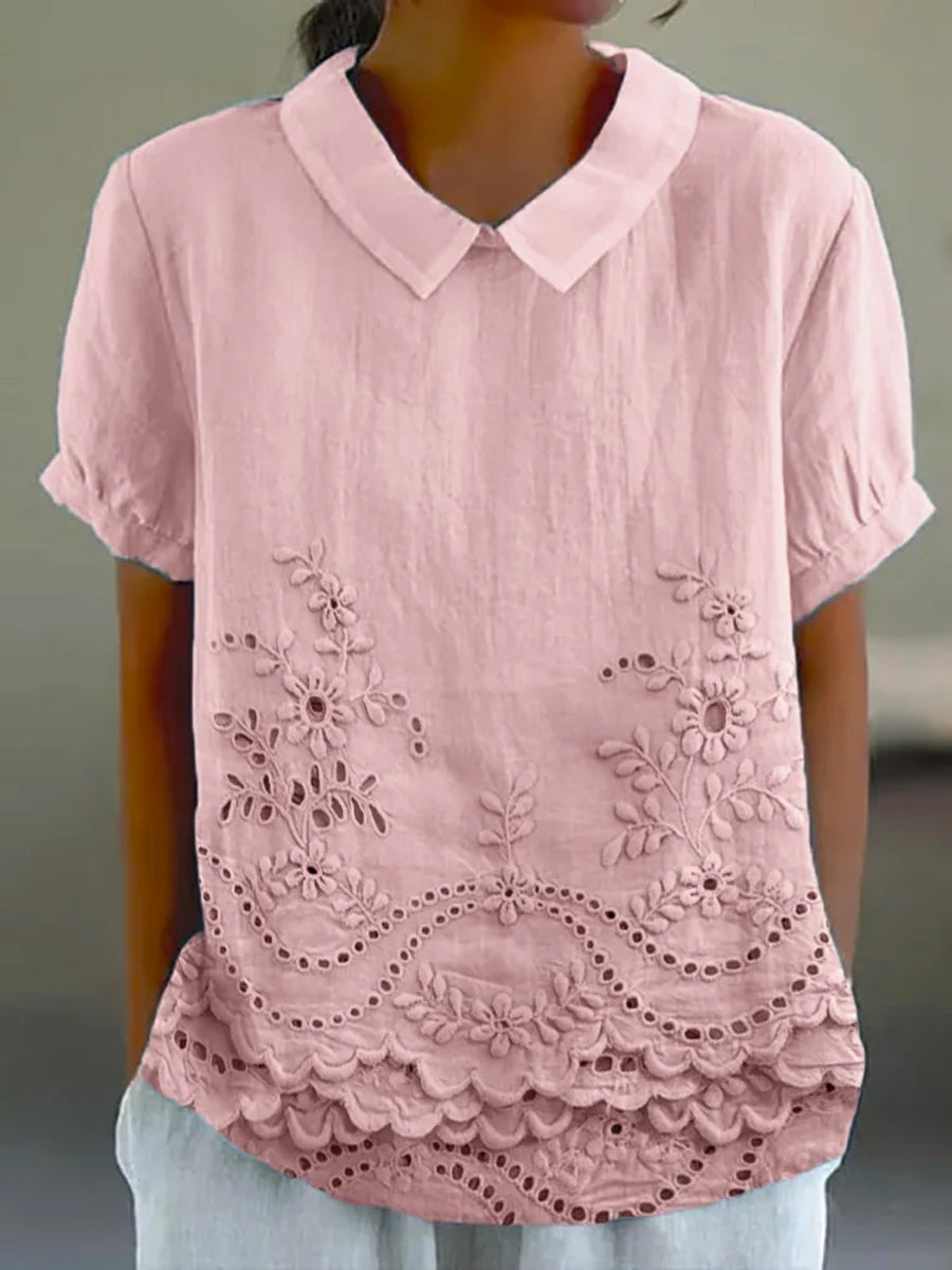 Gerda Eyelet Hem Shirt in Pink