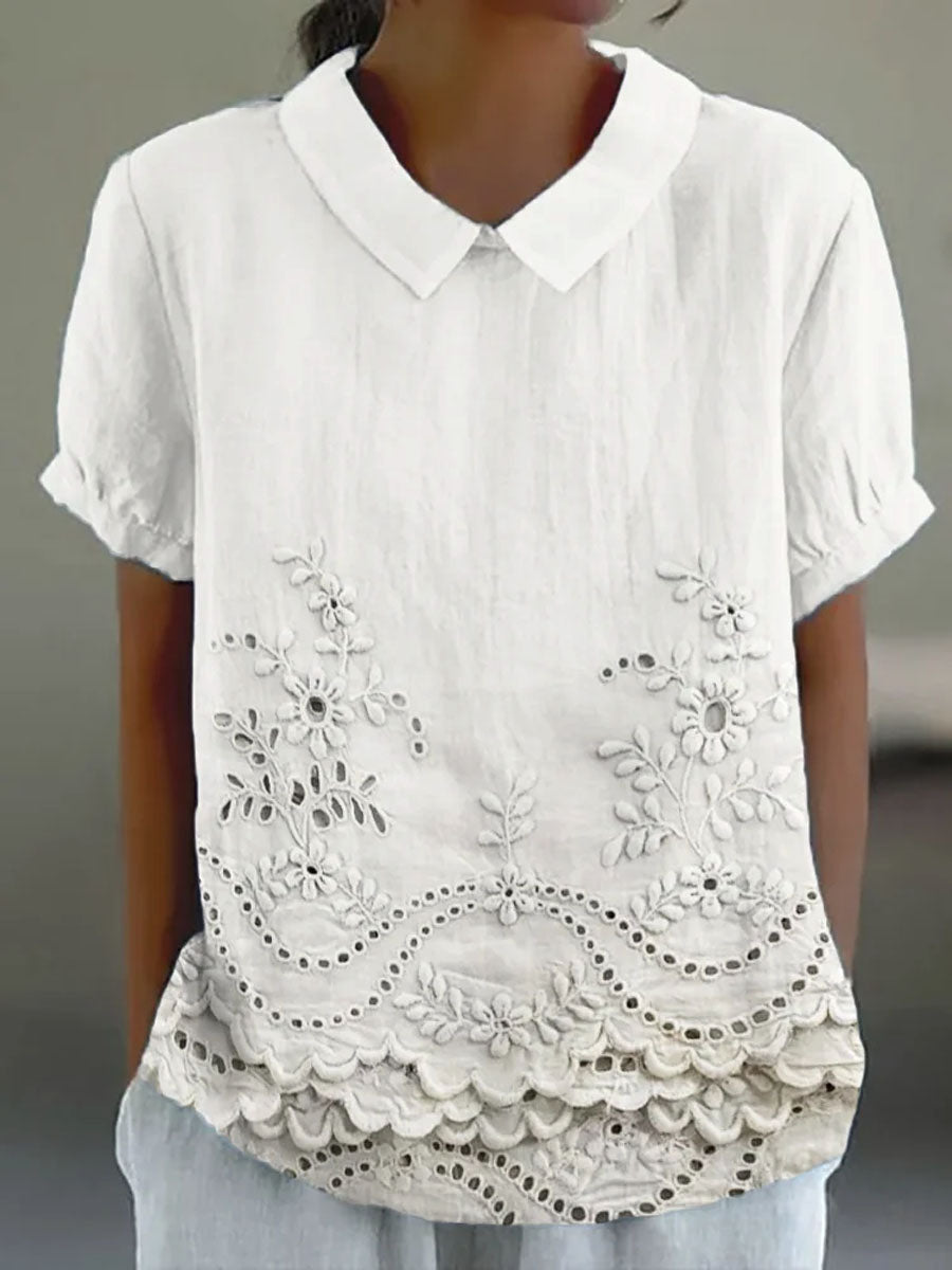 Gerda Eyelet Hem Shirt in White