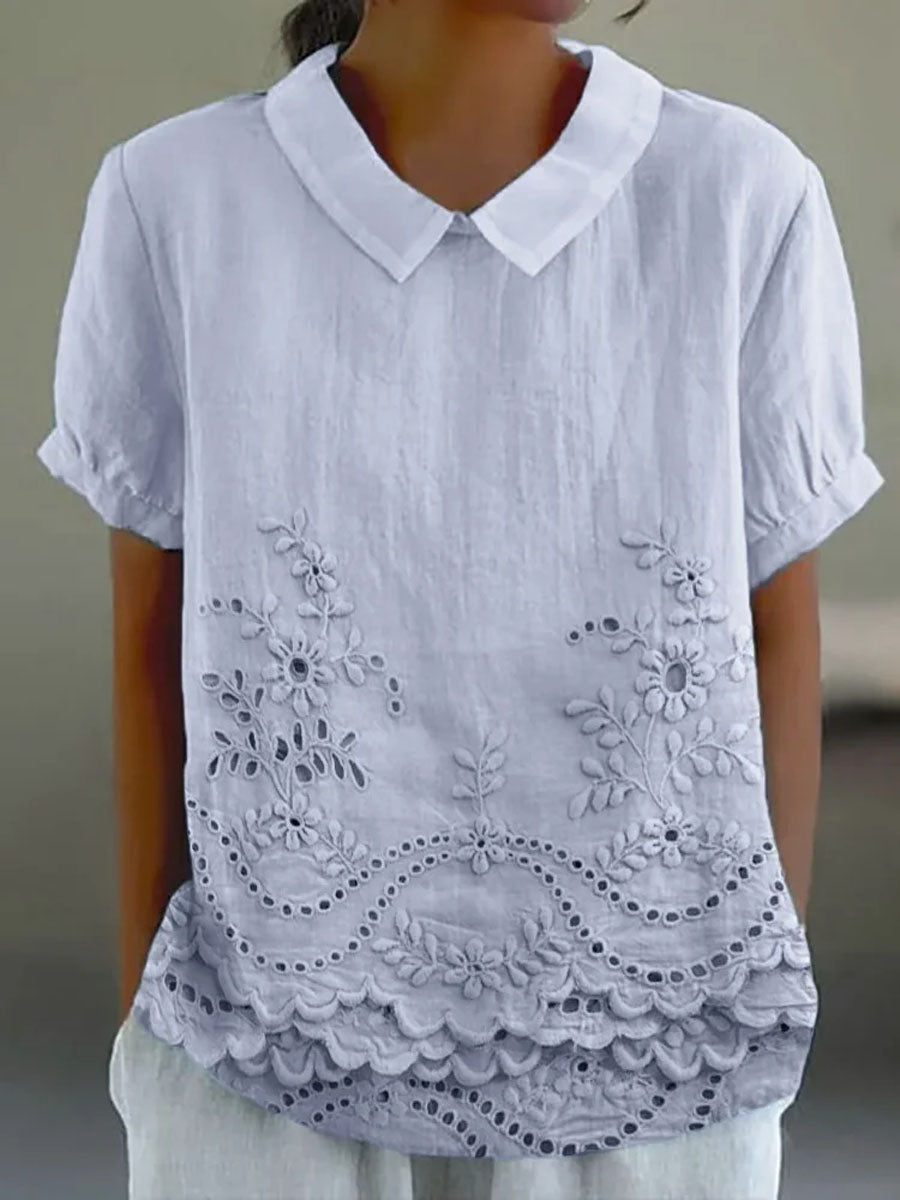 Gerda Eyelet Hem Shirt in Blue