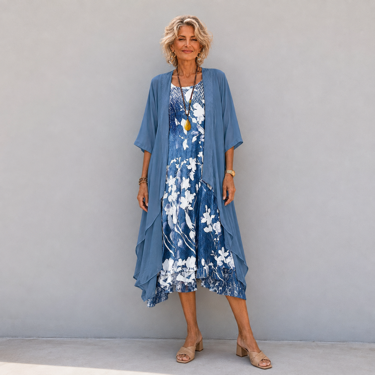 Germaine Layered Print Dress in Blue