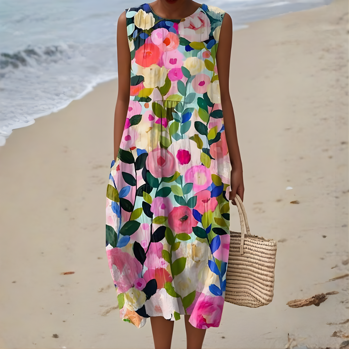 Ghislaine Watercolour Bloom Dress in Floral Rainbow