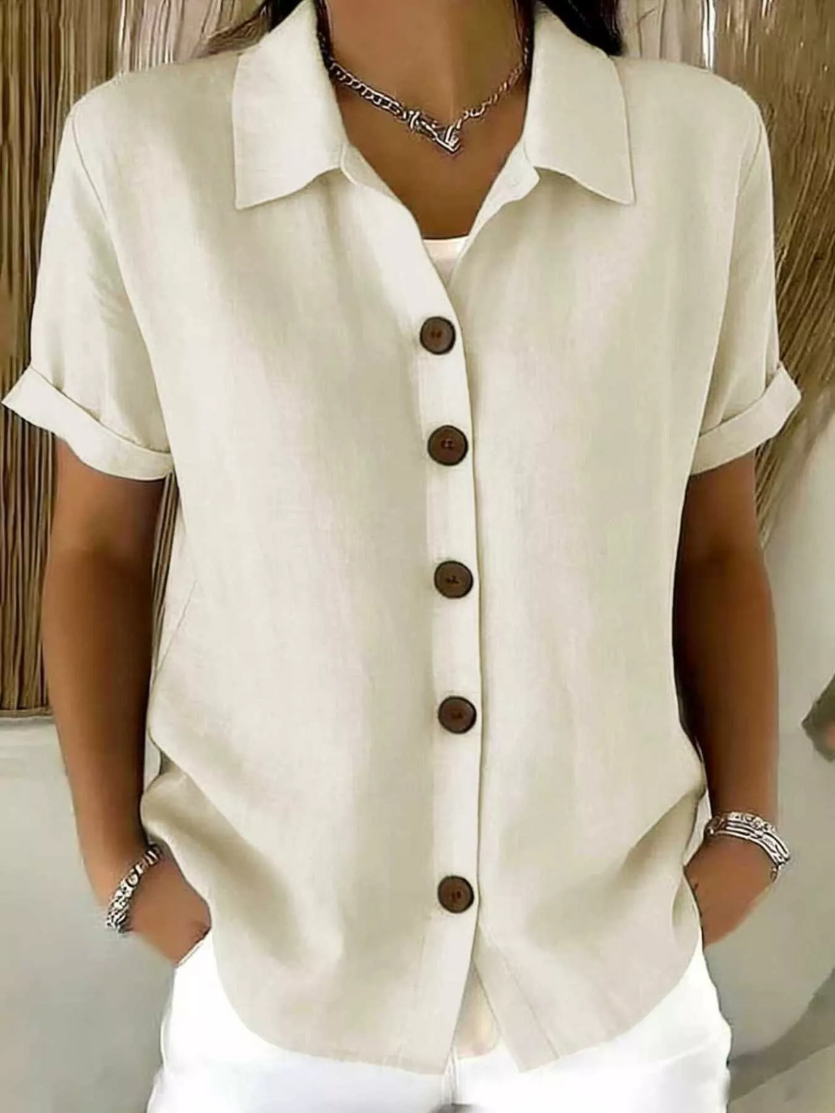 Gisella Everyday Button Shirt in Cream