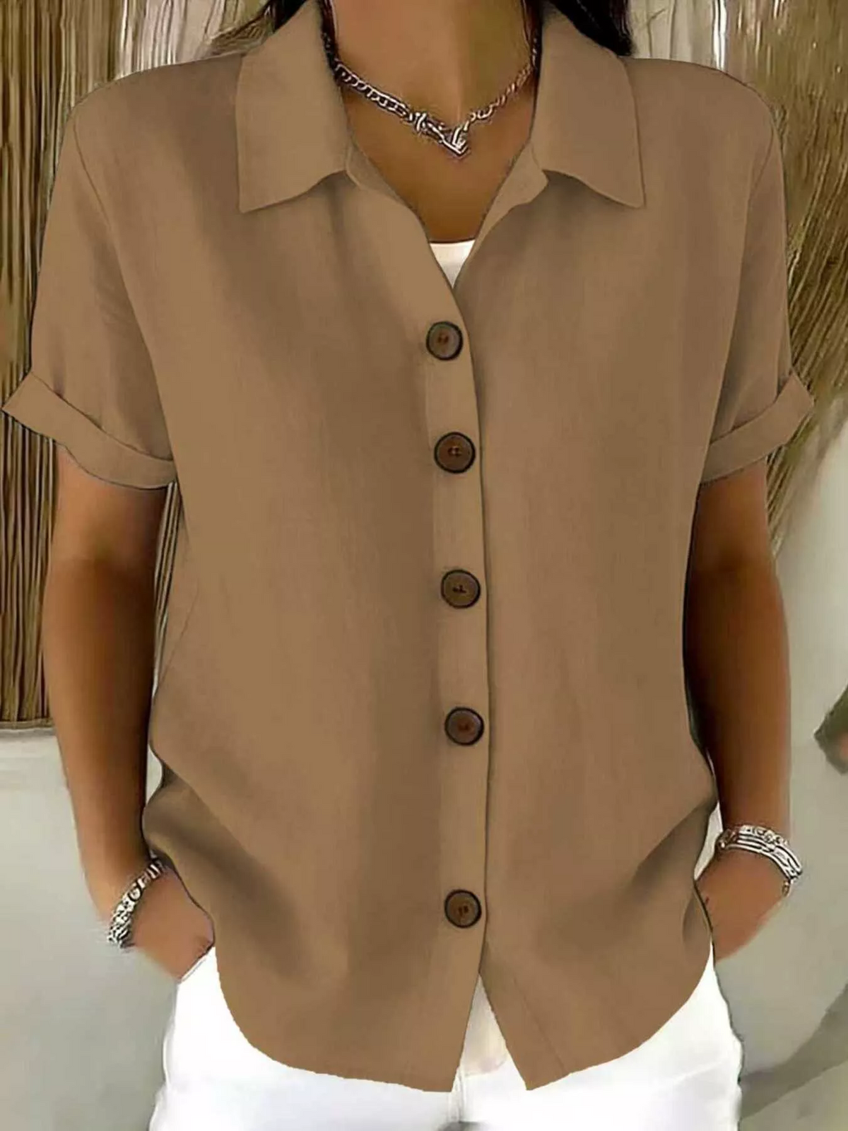 Gisella Everyday Button Shirt in Brown