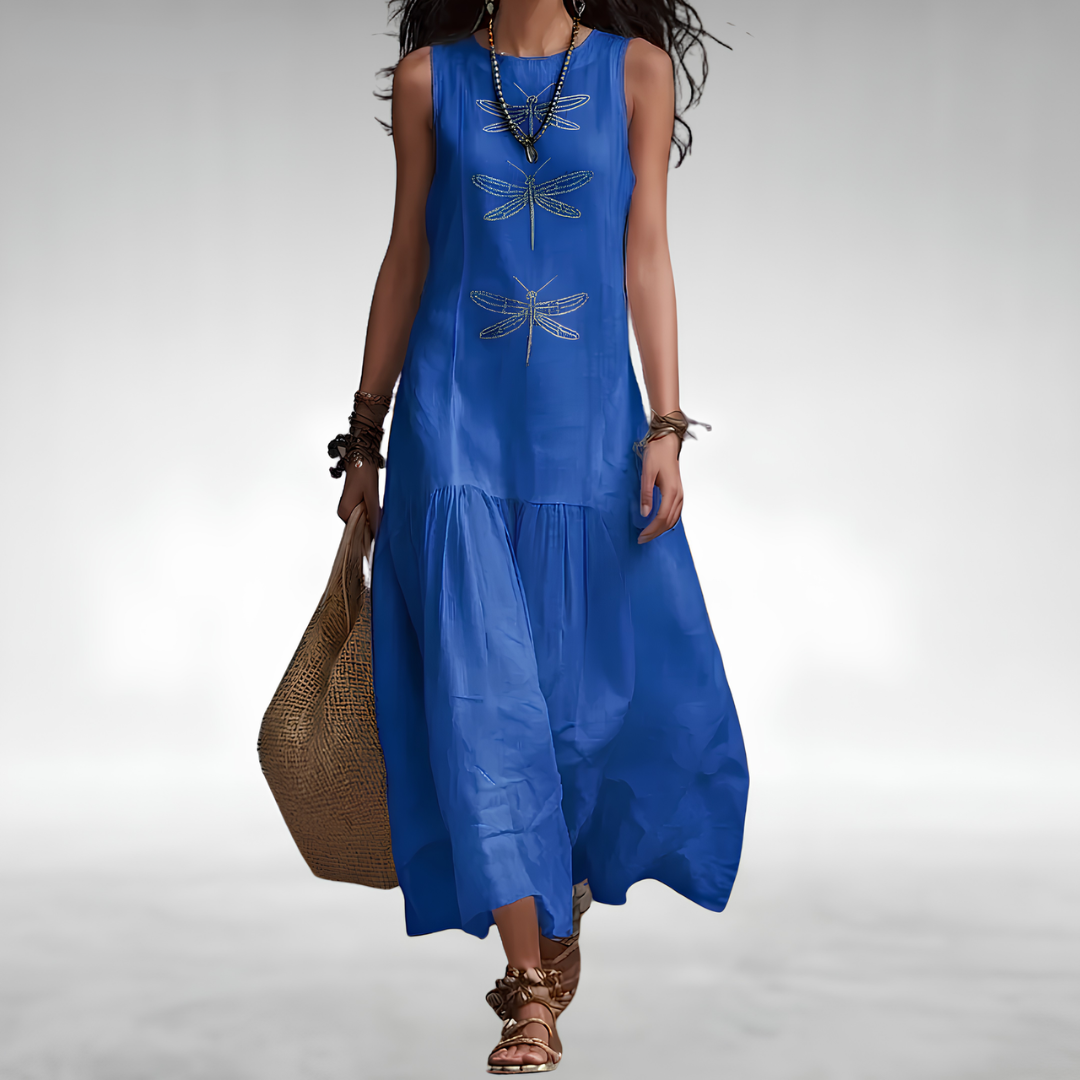 Glenys Dragonfly Maxi Dress in Blue
