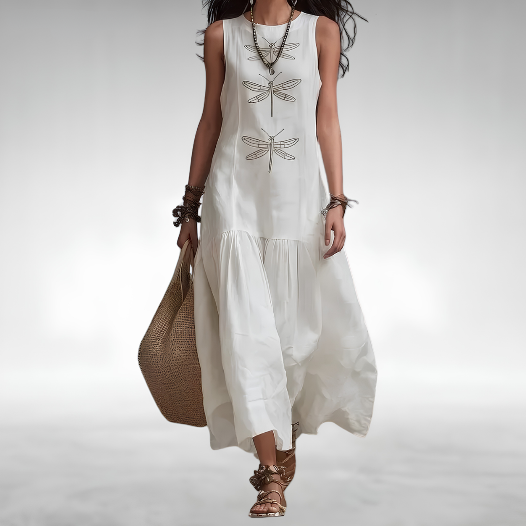 Glenys Dragonfly Maxi Dress in White