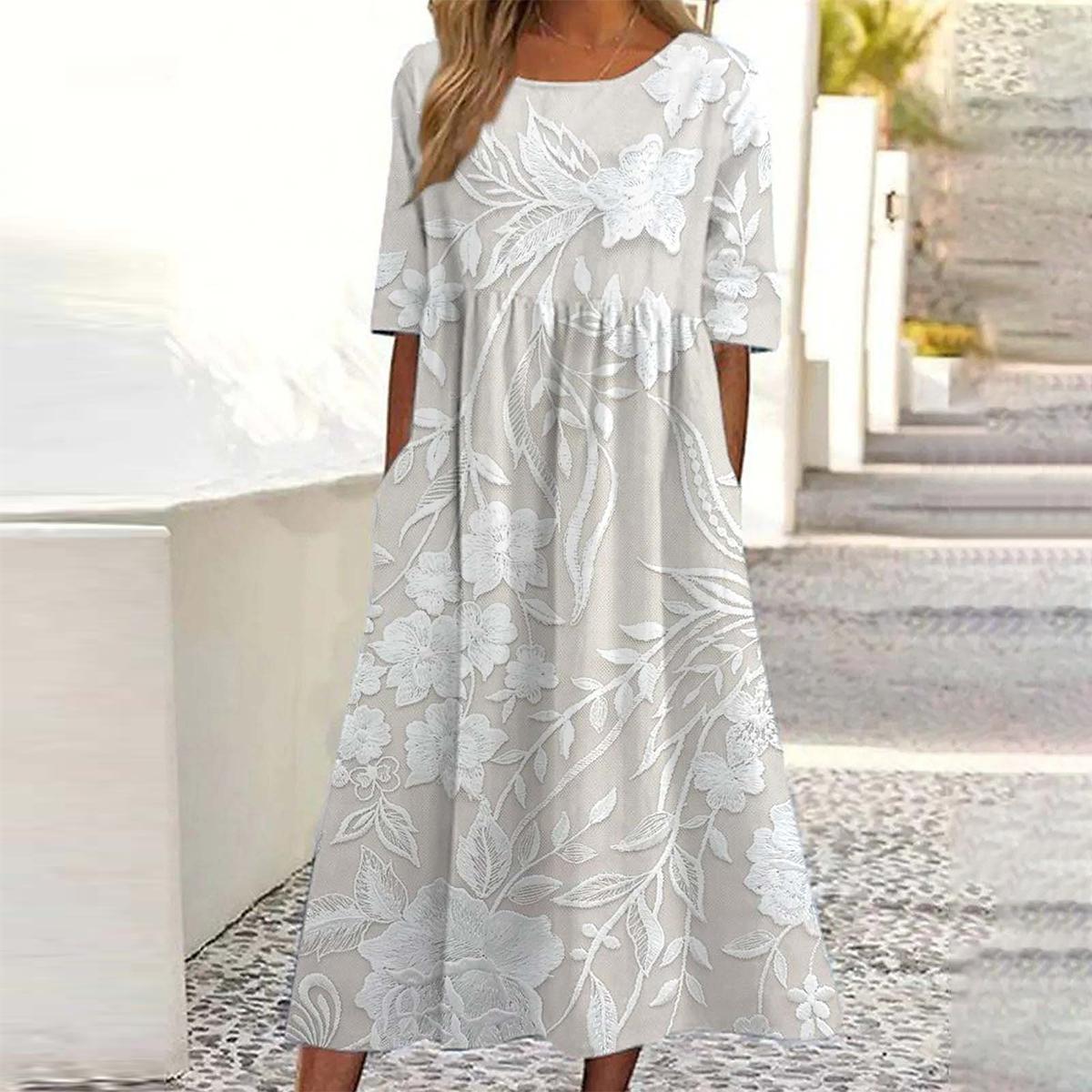 Goldie Tonal Floral Dress in White
