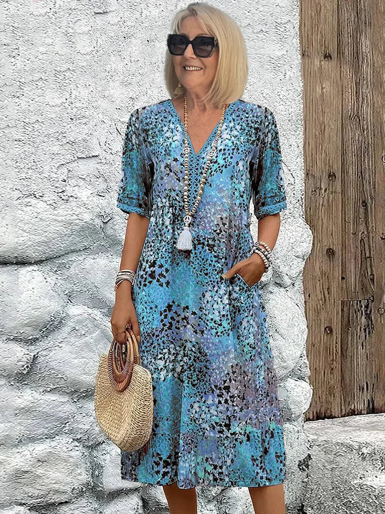 Gracie Mosaic Print Dress in Ocean Blue