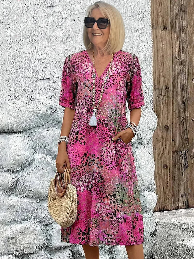 Gracie Mosaic Print Dress in Blush Pink