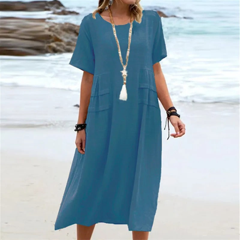 Gwyneth Pocket Midi Dress in Blue