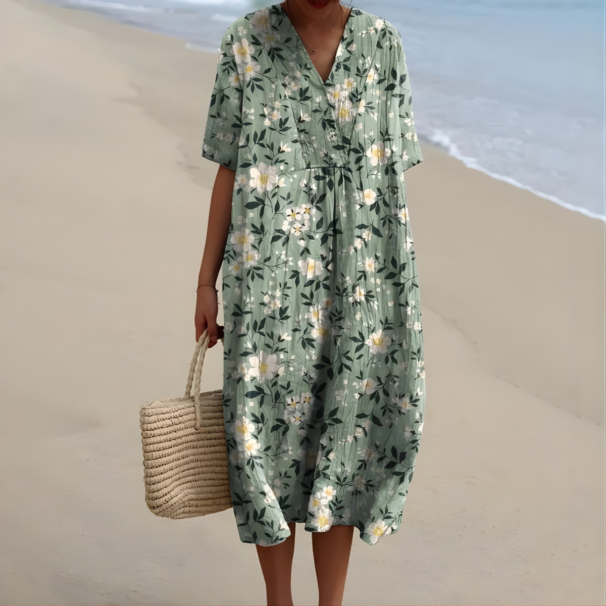 Heledd Floral Midi Dress in Sage Green
