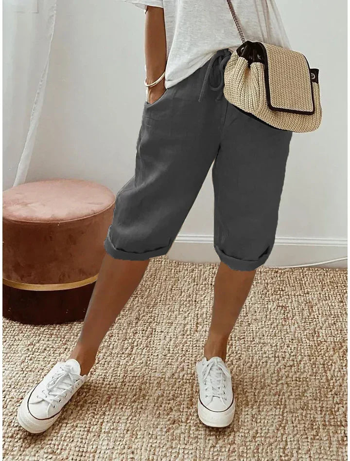 Hester Drawstring Capri Pants in Dark Gray