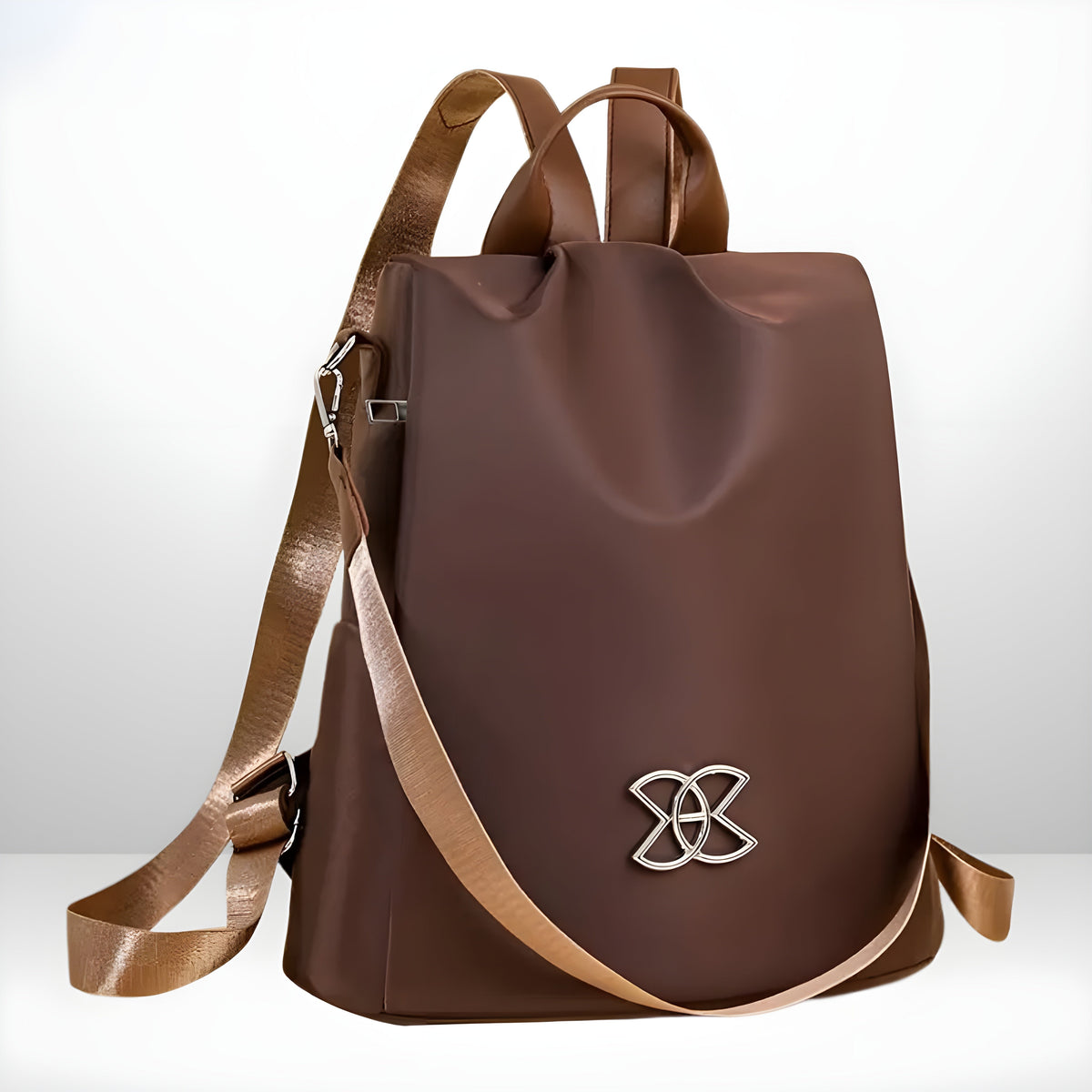 Hillary Convertible Nylon Backpack in Brown