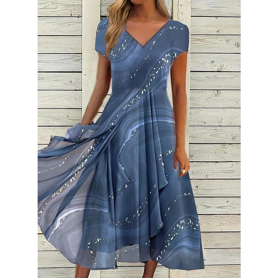 Hortense Marbled Midi Dress in Blue