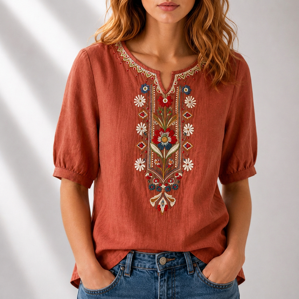 Ilene Embroidered Top in Burnt Orange