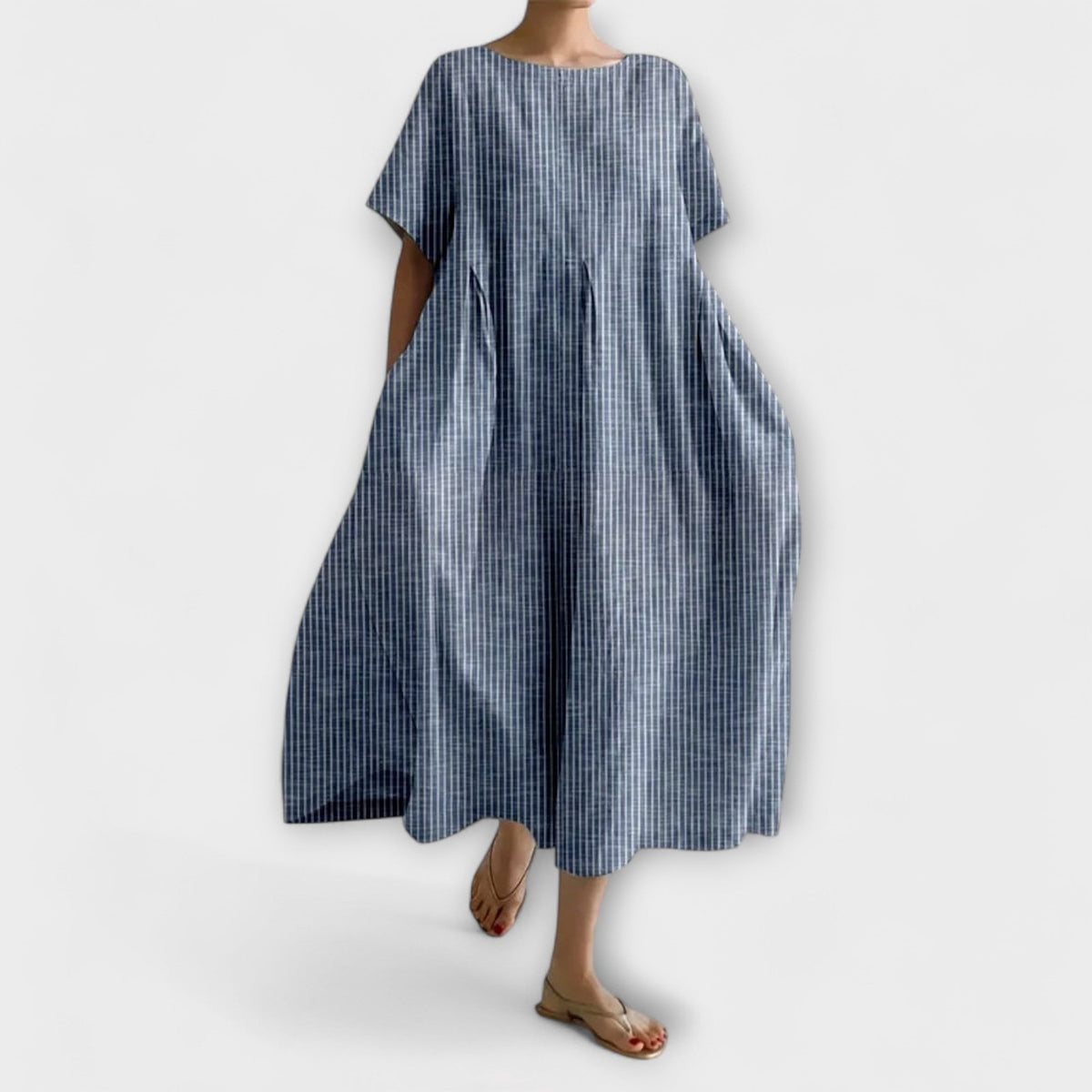 Ilse Pleated Midi Dress in Blue
