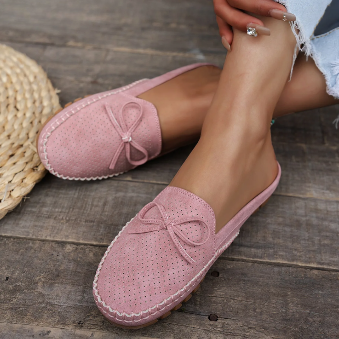 Iola Perforated Bow Mules in Pink