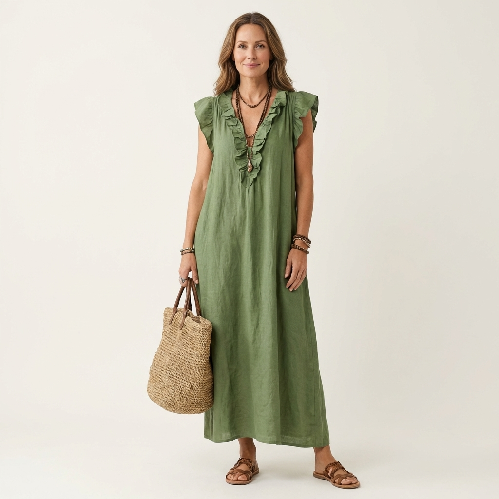 Iona Ruffle Maxi Dress in Green
