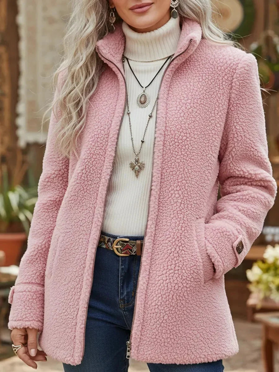 Ione Teddy Zip Jacket in Pink